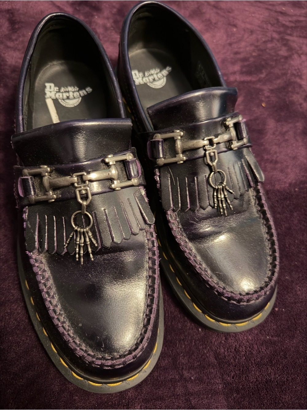 Dr Martens purple skeleton finger loafers